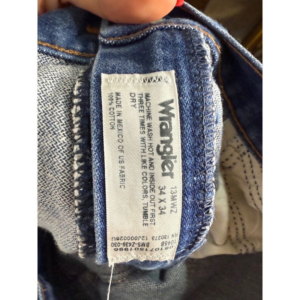 Wrangler Jeans Mens 34x34 Blue Denim Straight Leg Classic Casual Pants Vtg - Picture 5 of 5
